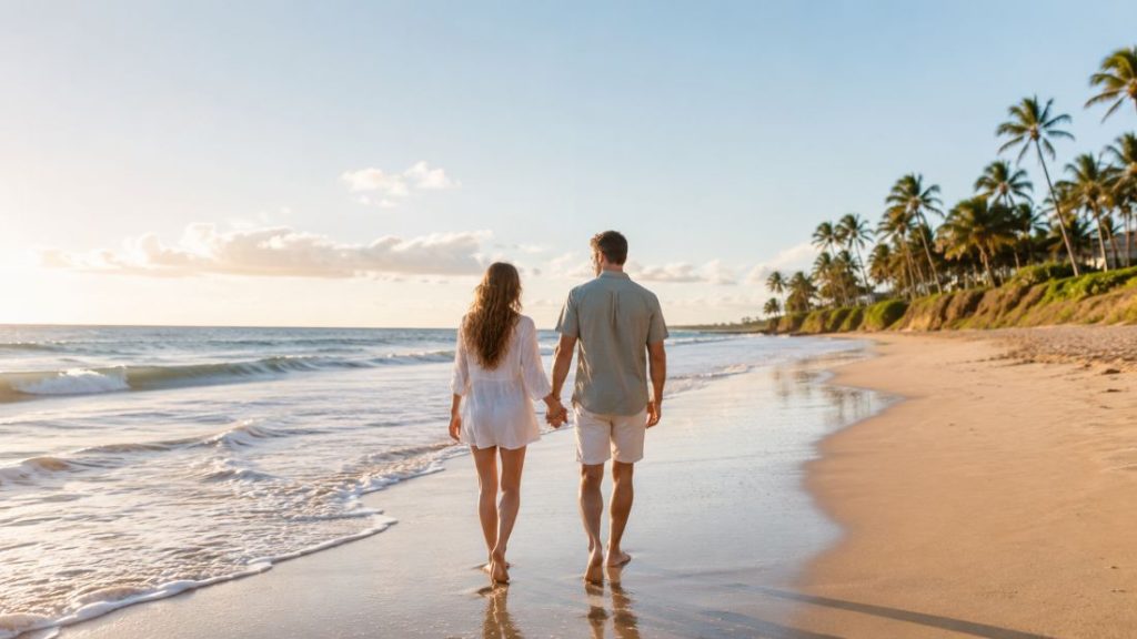 Relaxing barefoot walk on a sandy beach